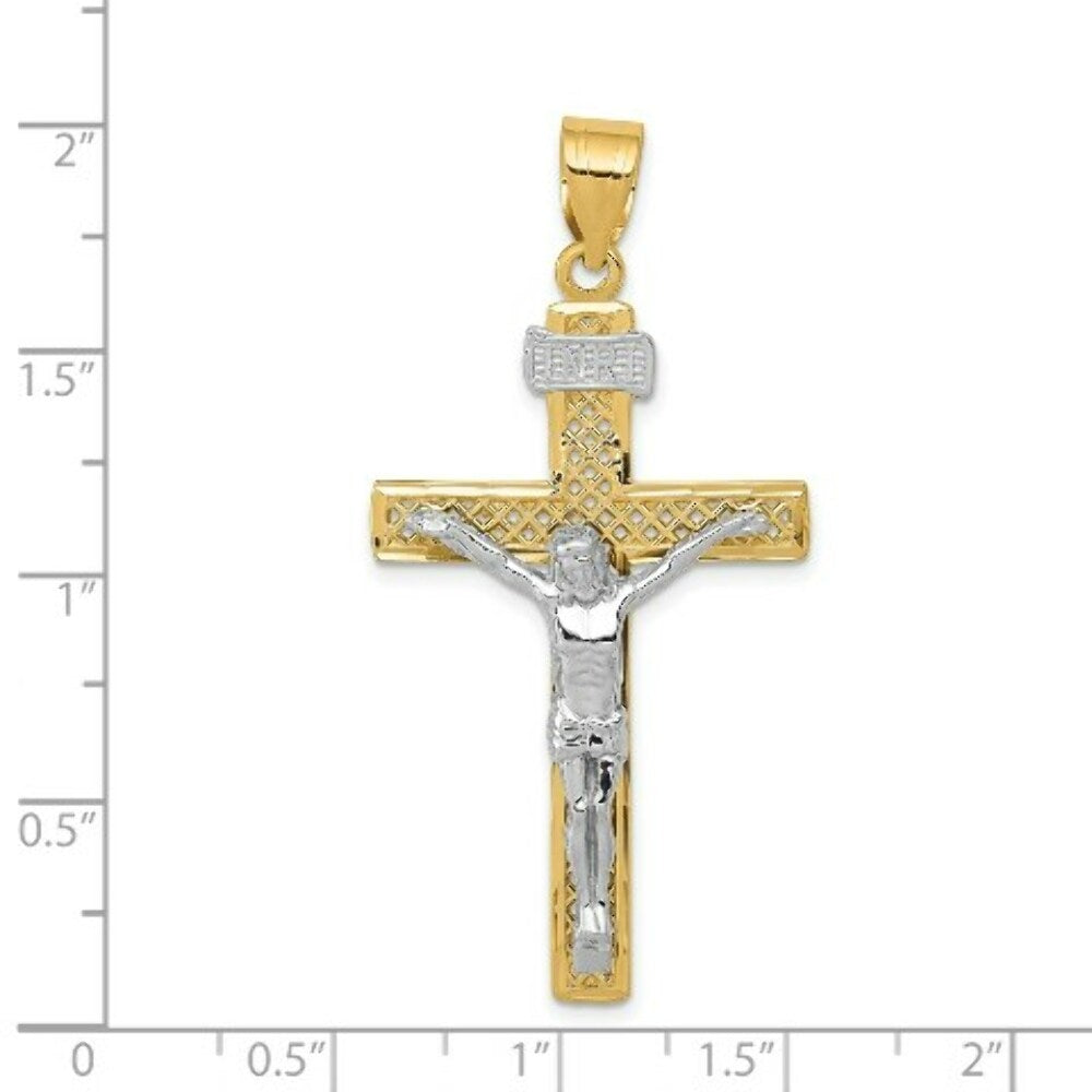 14K Two-tone Gold INRI Crucifix Pendant 52mm length