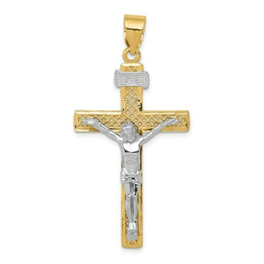 14K Two-tone Gold INRI Crucifix Pendant 52mm length