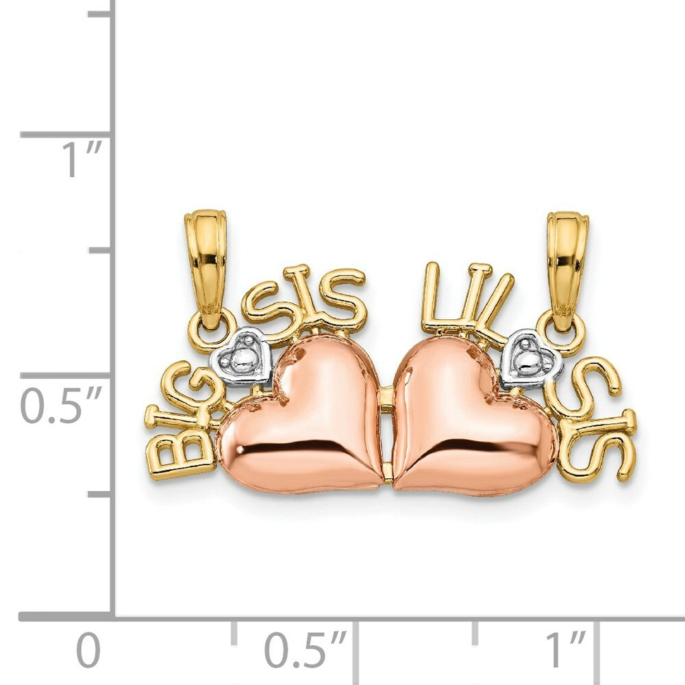 14K Yellow Gold & Rhodium Big Sis/Lil Sis Break-a-part Pendant