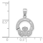 Load image into Gallery viewer, 14K White Gold Solid Diamond-cut Claddagh Pendant
