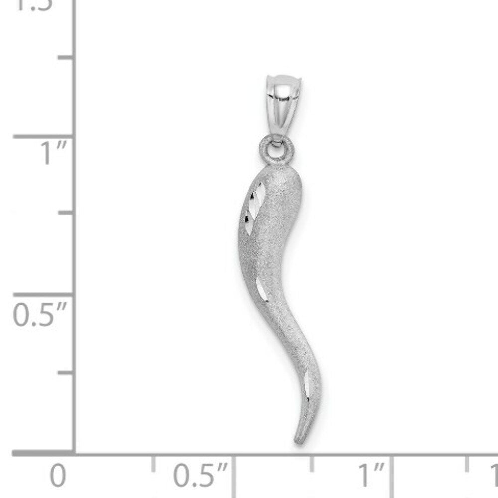 14K White Gold Solid Diamond-cut Italian Horn Charm