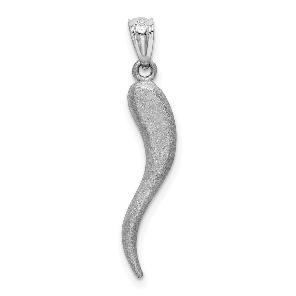 14K White Gold Solid Diamond-cut Italian Horn Charm