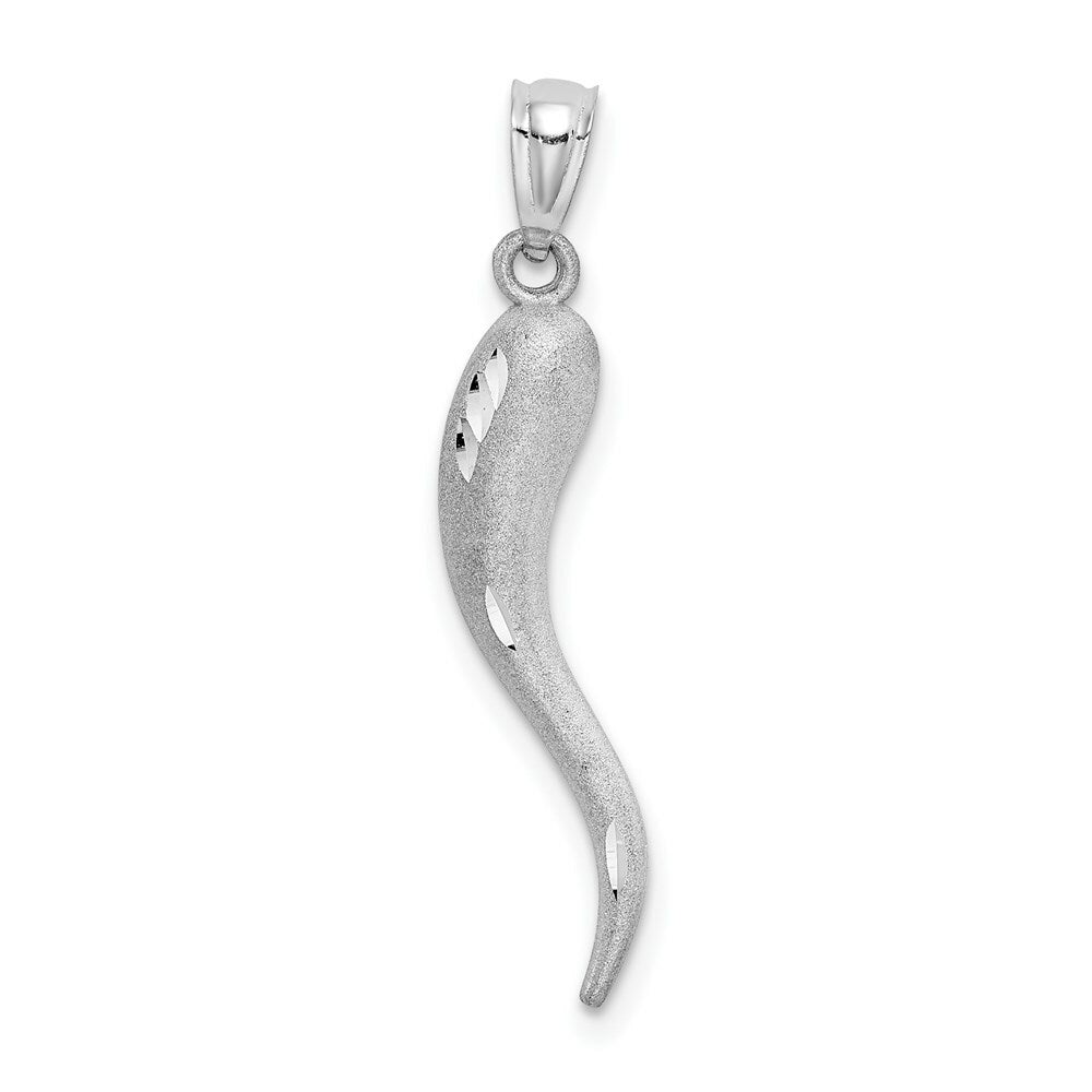 14K White Gold Solid Diamond-cut Italian Horn Charm