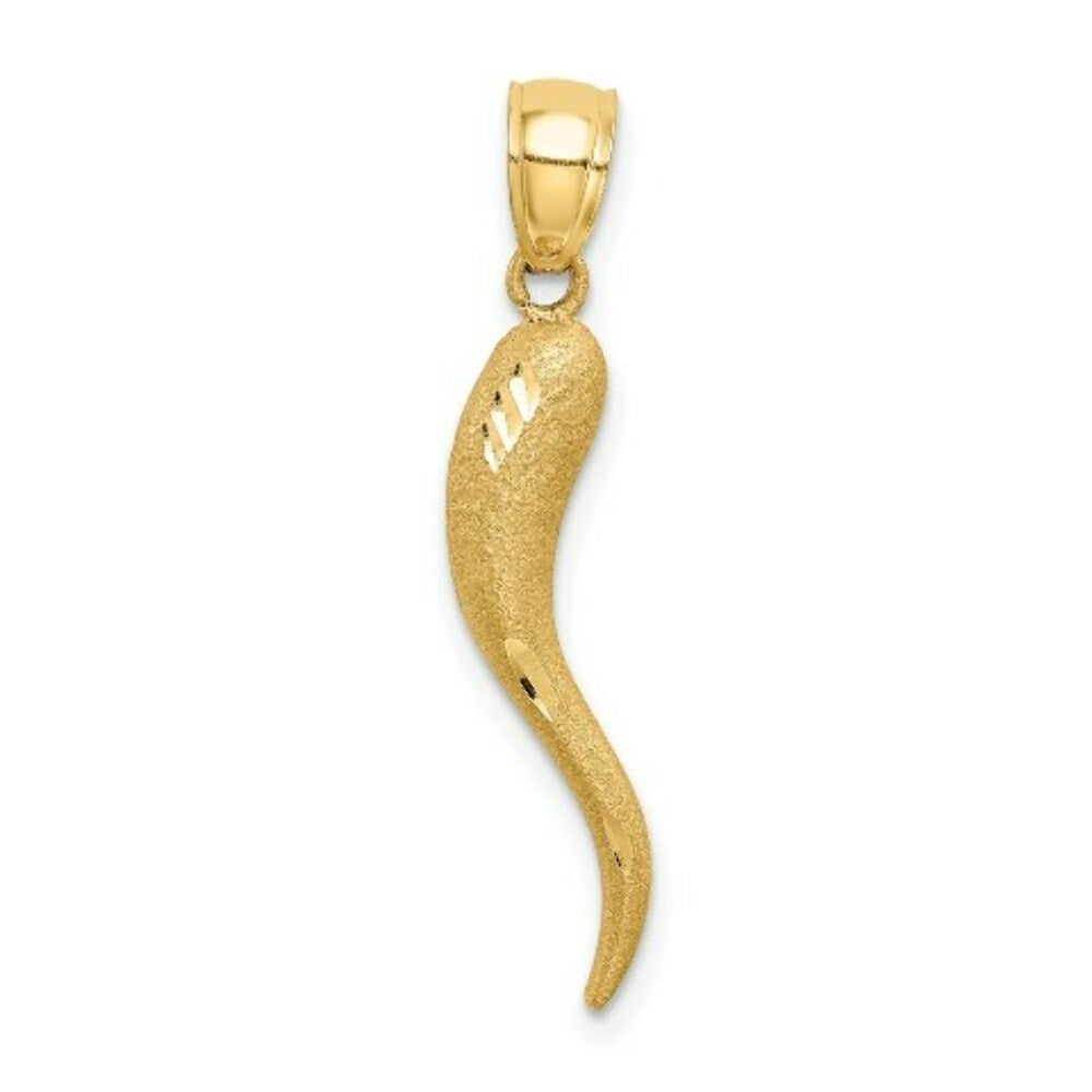 14K Yellow Gold Solid Diamond-cut Italian Horn Charm