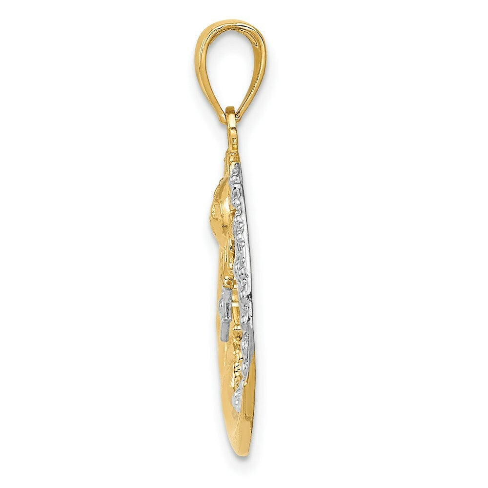14K Yellow Gold and Rhodium Diamond-cut Moon, Stars, and Sun Pendant