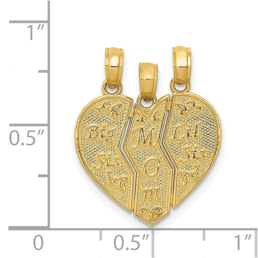 14K Yellow Gold Break-apart Big Sis, Mom, Lil Sis Charm