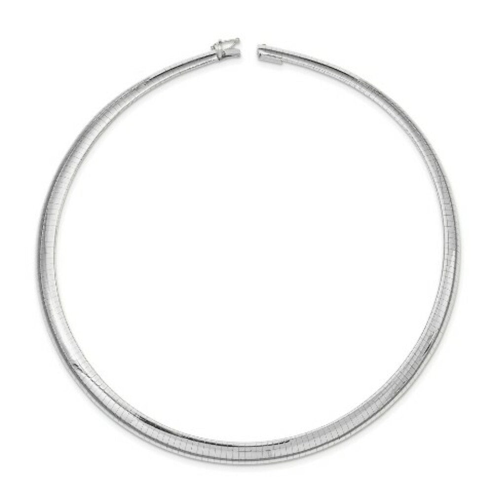 14K White Gold 8mm Domed Omega Necklace  Length 16'' inches