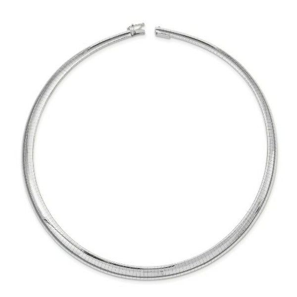 14K White Gold 8mm Domed Omega Necklace  Length 16'' inches