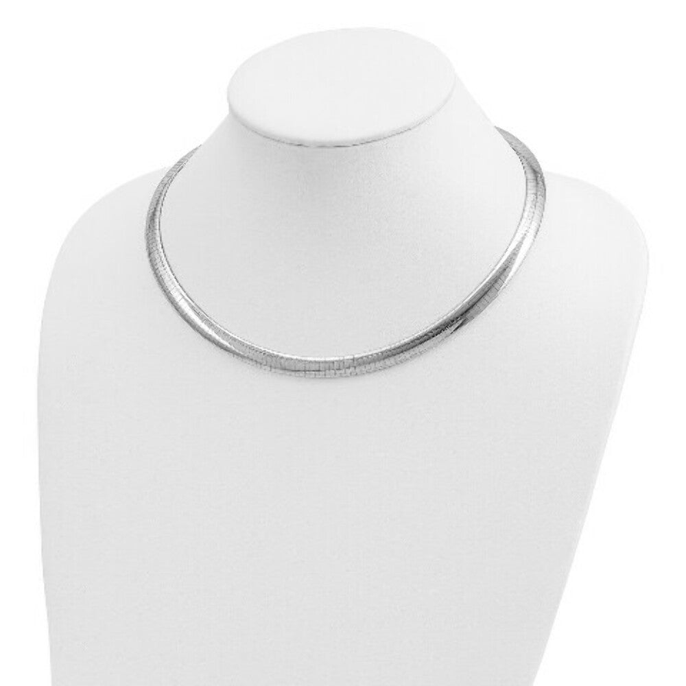 14K White Gold 8mm Domed Omega Necklace  Length 16'' inches