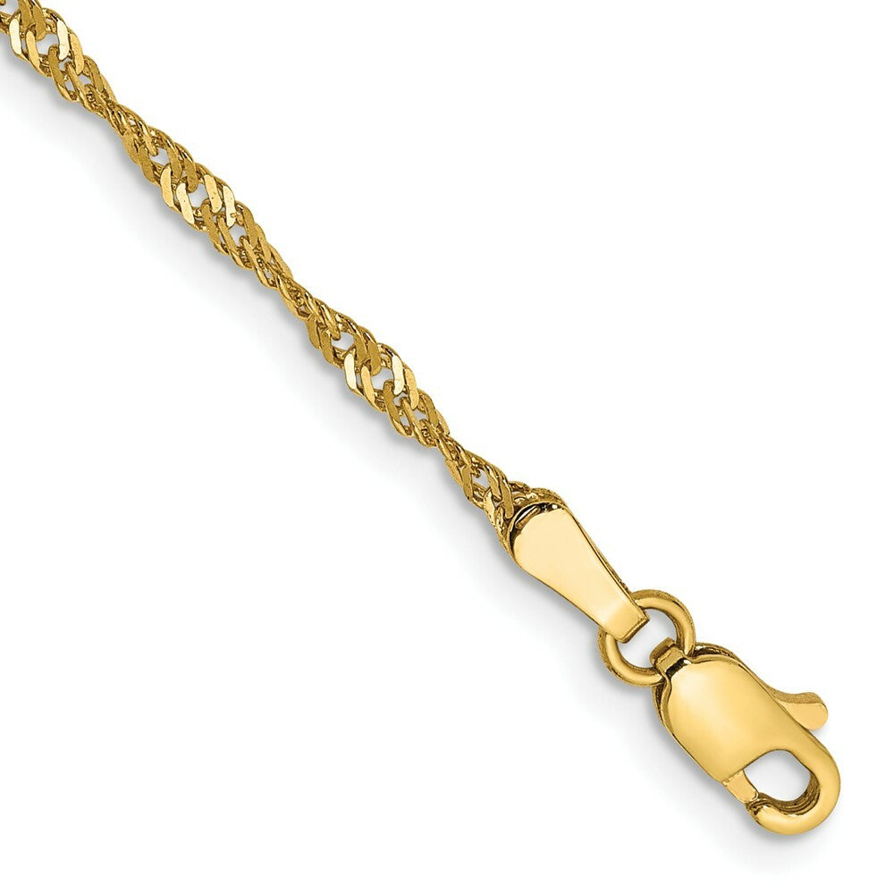 14K Yellow Gold 1.7mm Singapore Chain Anklet Bracelet  Length 9'' inches