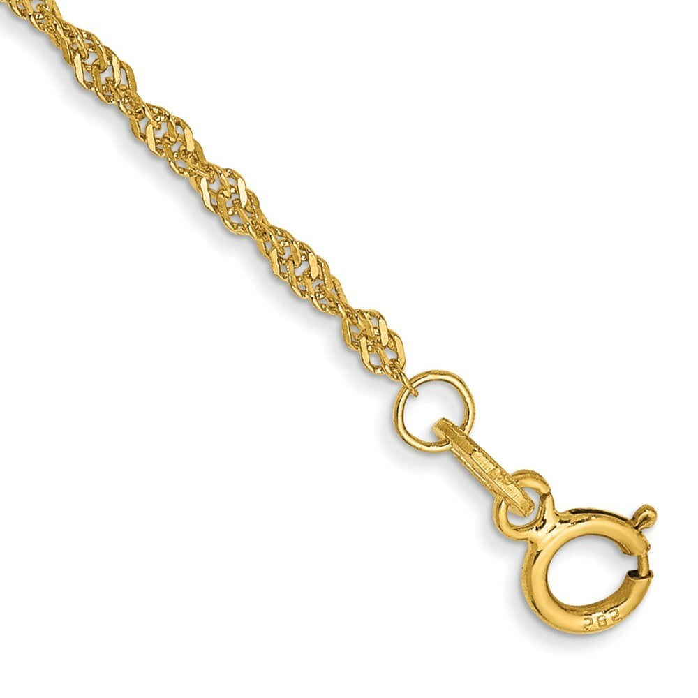 14K Yellow Gold 1.4mm Singapore Chain Bracelet  Length 7'' inches
