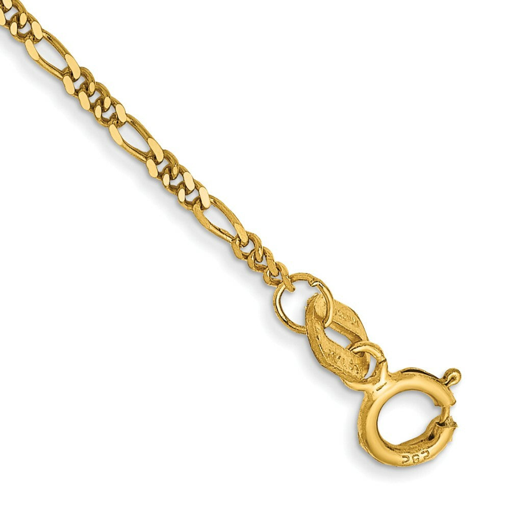 14K Yellow Gold 1.25mm Flat Figaro Chain Bracelet  Length 7'' inches