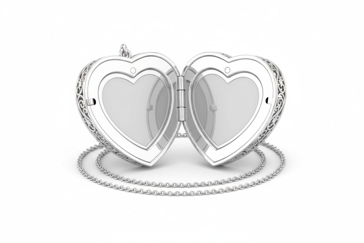 photo insert heart shaped locket in white  gold