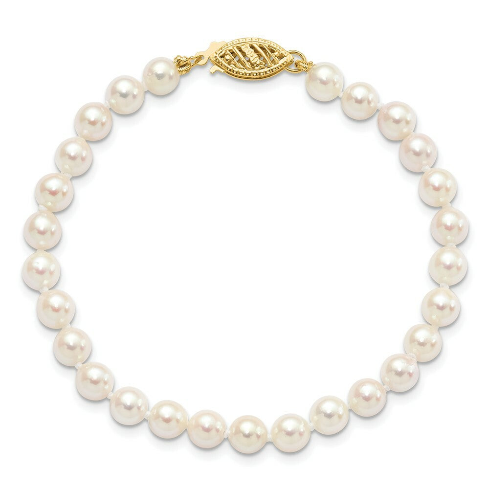 7" Length Bracelet 14K 5-6mm Round White Saltwater Akoya Cultured Pearl Bracelet