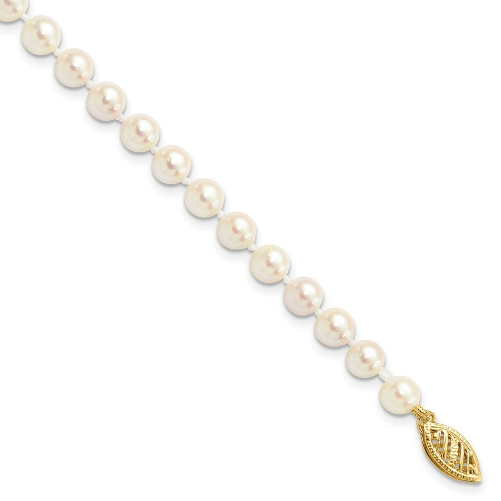 7" Length Bracelet 14K 5-6mm Round White Saltwater Akoya Cultured Pearl Bracelet