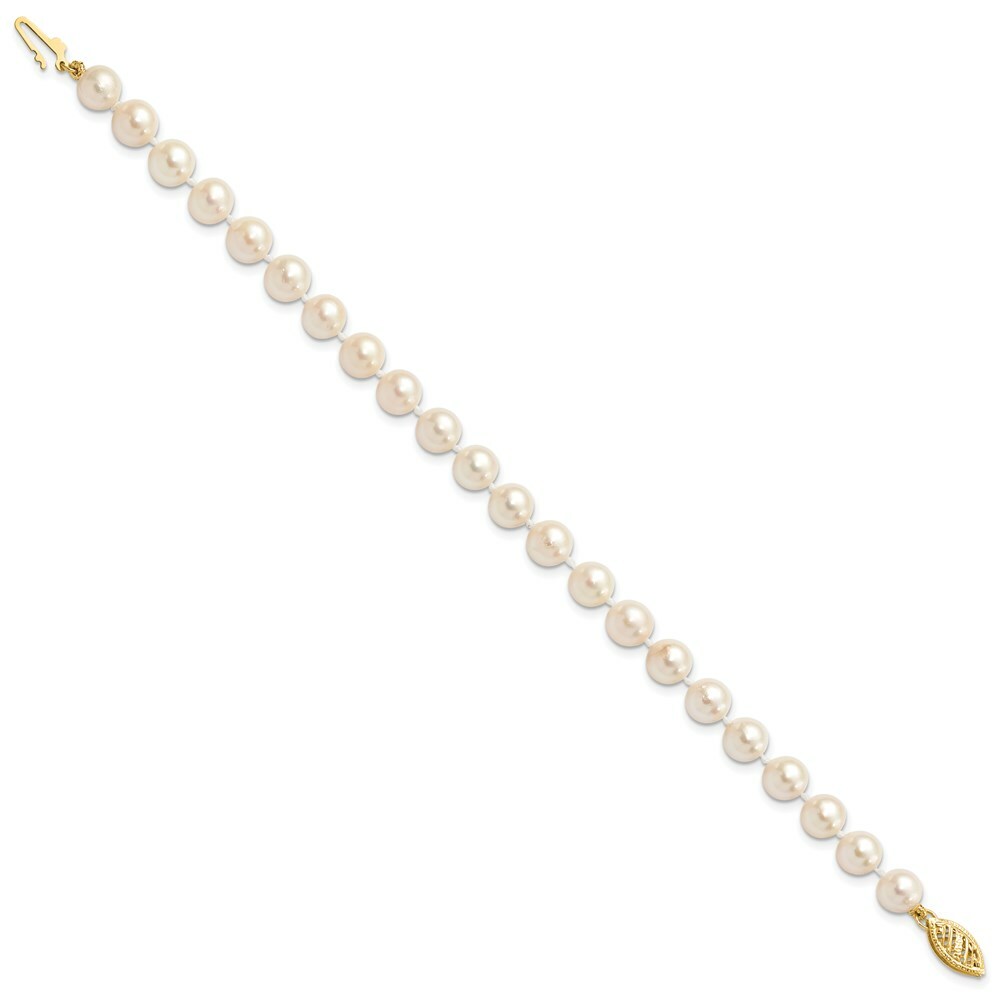 7" Length Bracelet 14K 6-7mm Round White Saltwater Akoya Cultured Pearl Bracelet