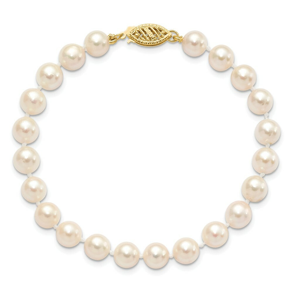 7" Length Bracelet 14K 6-7mm Round White Saltwater Akoya Cultured Pearl Bracelet