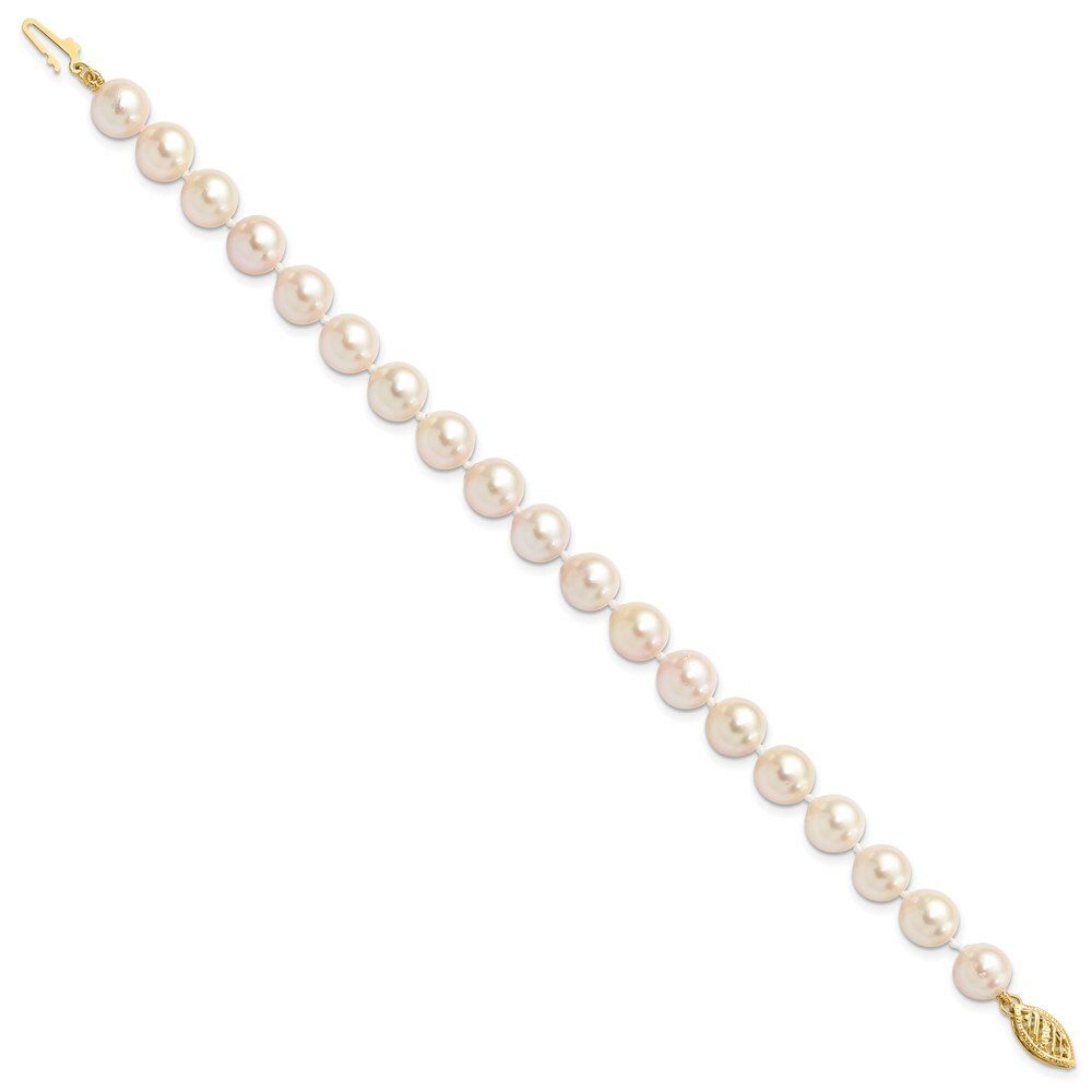 7" Length Bracelet 14K 7-8mm Round White Saltwater Akoya Cultured Pearl Bracelet