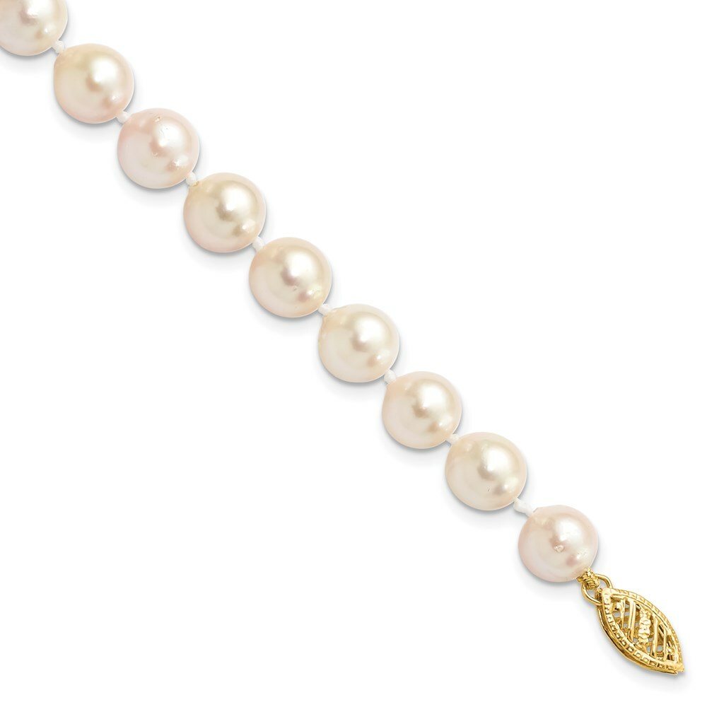 7" Length Bracelet 14K 7-8mm Round White Saltwater Akoya Cultured Pearl Bracelet