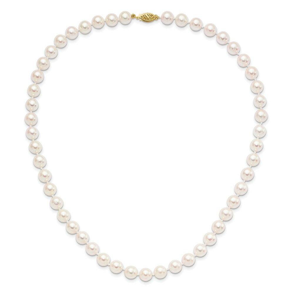 14K Yellow Gold 8-9mm Round White Saltwater Akoya Cultured Pearl Necklace  length: 18 inches