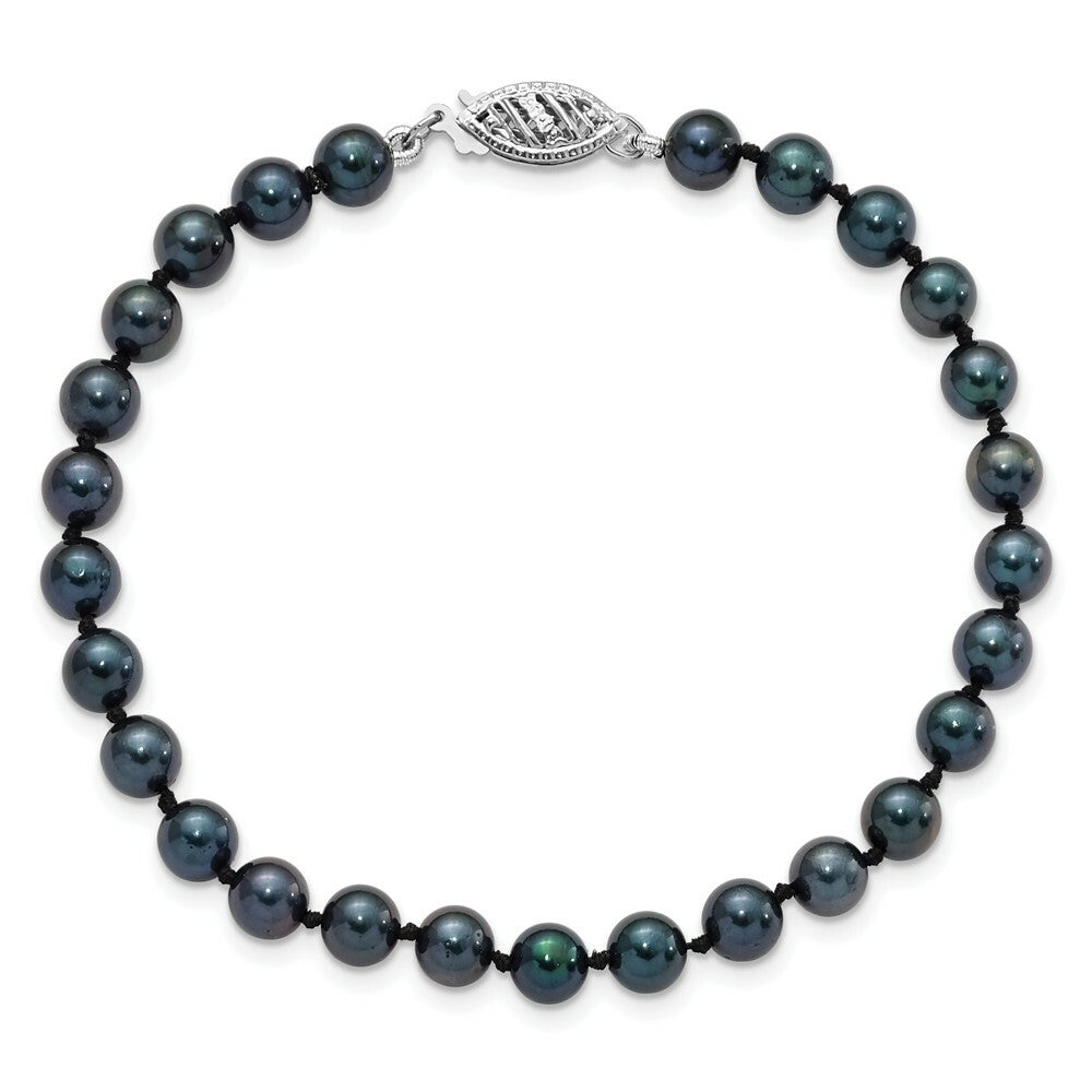 7" Length Bracelet 14K 5-6mm Round Black Saltwater Akoya Cultured Pearl Bracelet