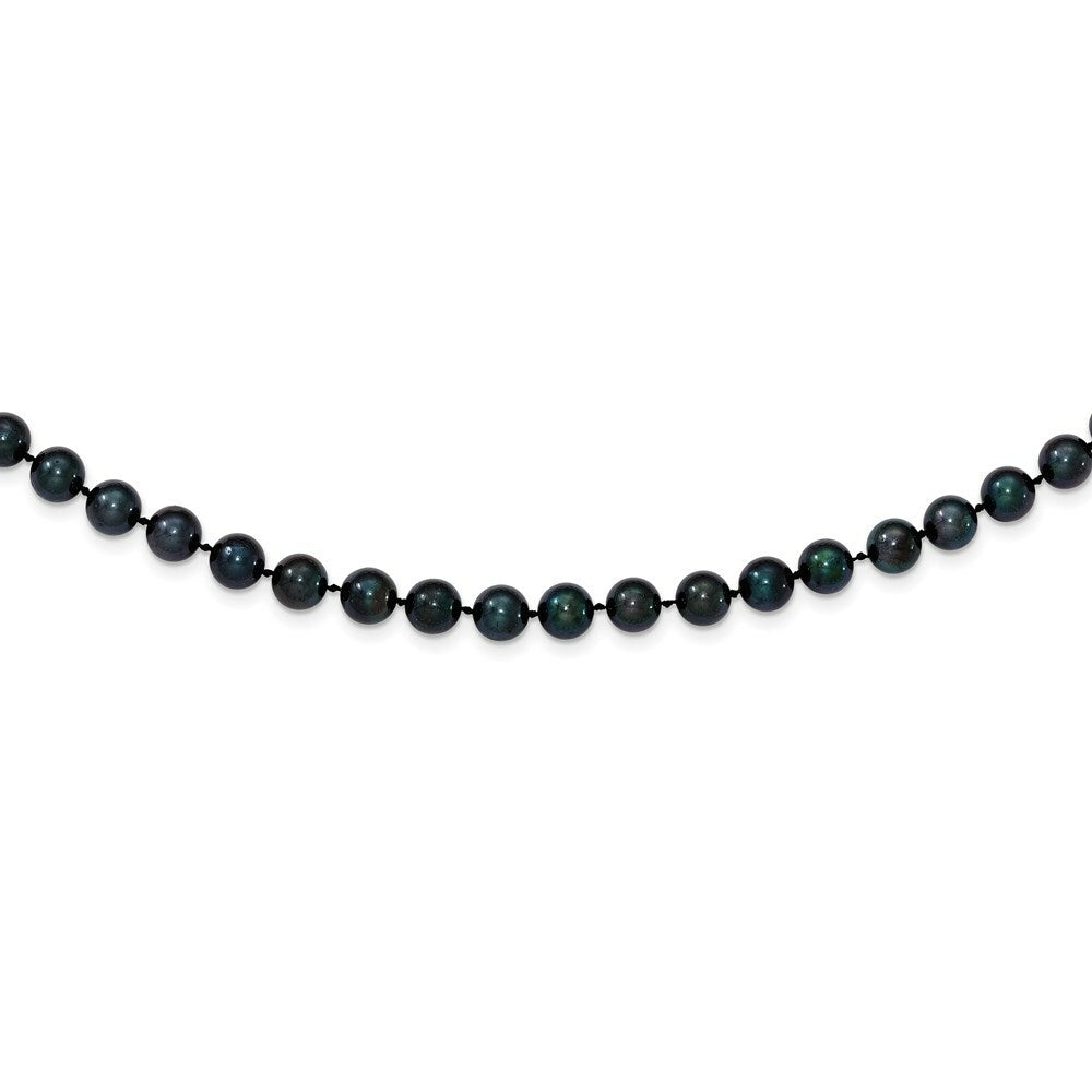 14K White Gold 6-7mm Round Black Saltwater Akoya Cultured Pearl Necklace