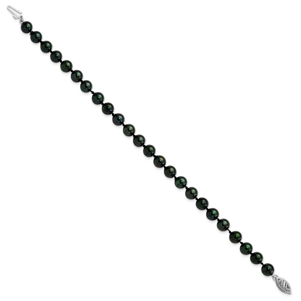 7" Length Bracelet 14K 6-7mm Round Black Saltwater Akoya Cultured Pearl Bracelet
