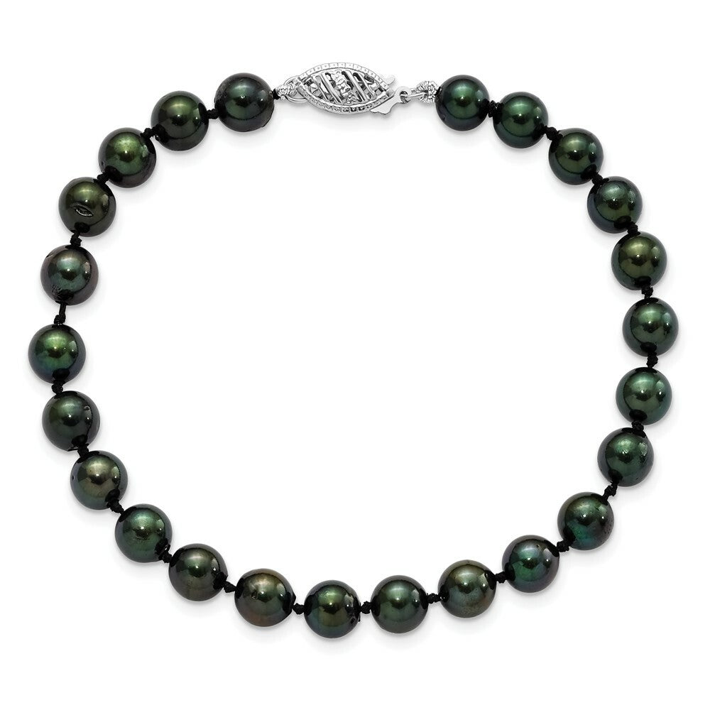 7" Length Bracelet 14K 6-7mm Round Black Saltwater Akoya Cultured Pearl Bracelet