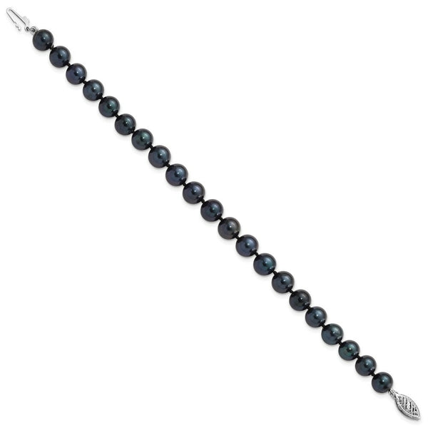 14k White Gold 7-8mm Round Black Saltwater Akoya Cultured Pearl Bracelet  length: 7 inches