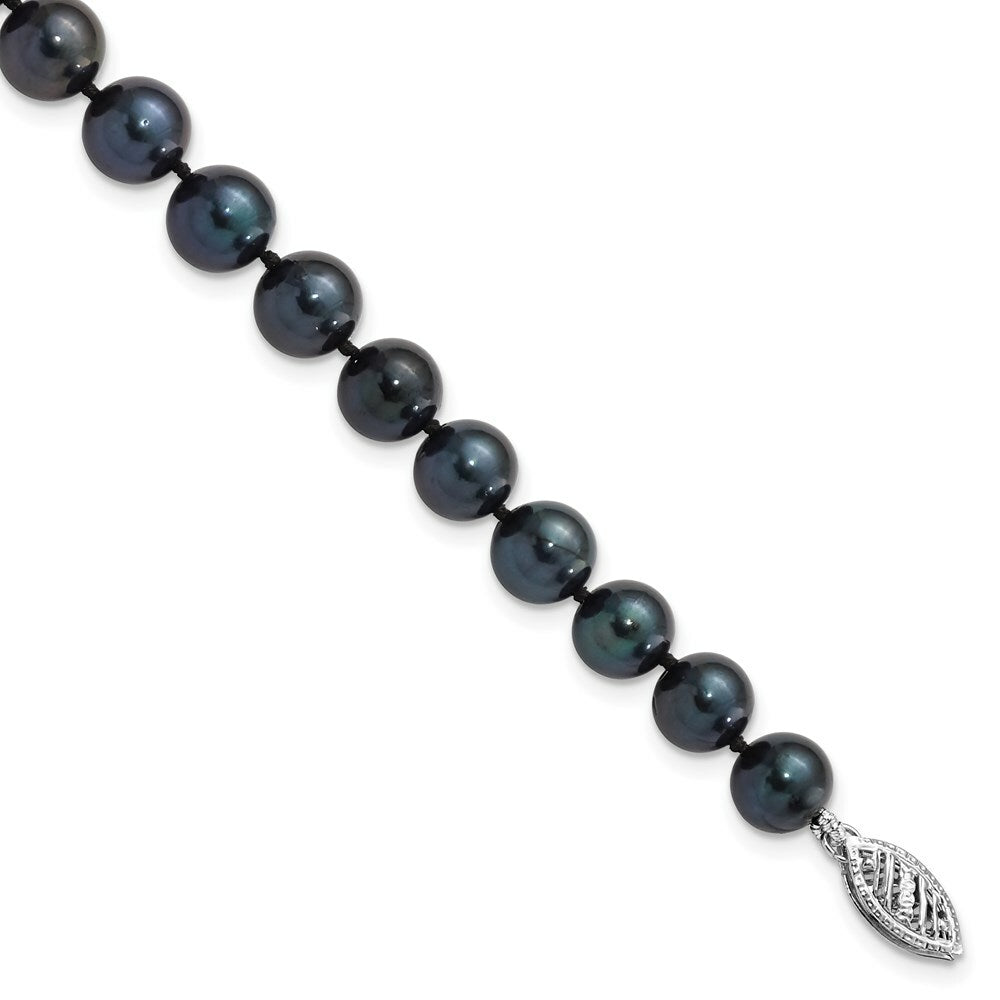 14k White Gold 7-8mm Round Black Saltwater Akoya Cultured Pearl Bracelet  length: 7 inches