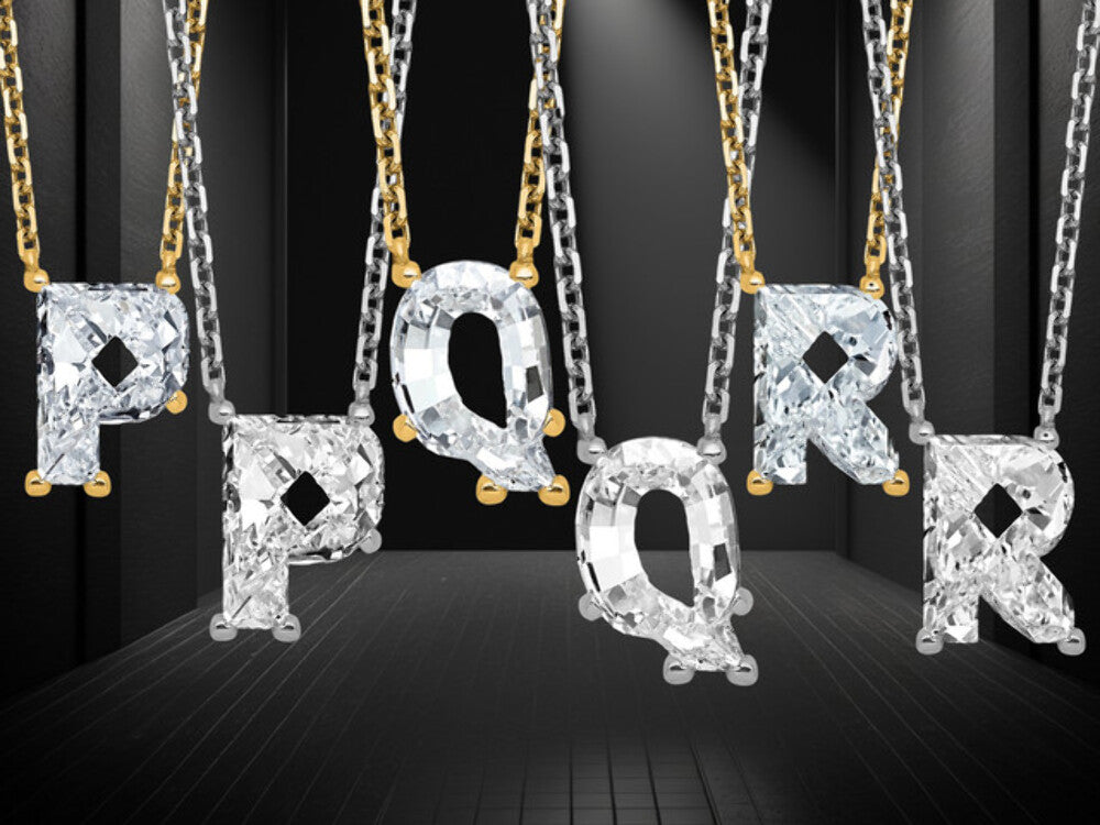 Lab Grown Diamond in A - Z Initial Letter with 14K Yellow/White Gold Necklace 18" inch Length - 1.25 to 3.75 Carat VS1/F Clarity Color