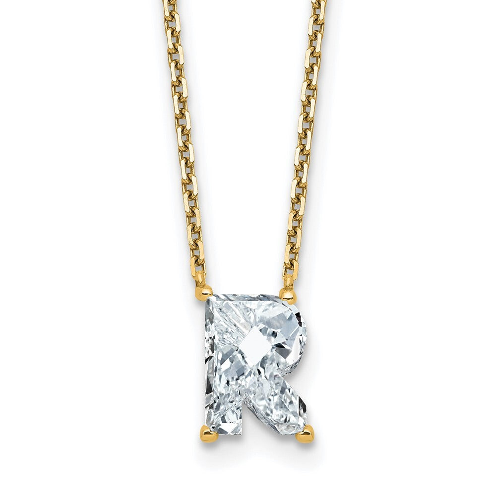 Lab Grown Diamond in A - Z Initial Letter with 14K Yellow/White Gold Necklace 18" inch Length - 1.25 to 3.75 Carat VS1/F Clarity Color