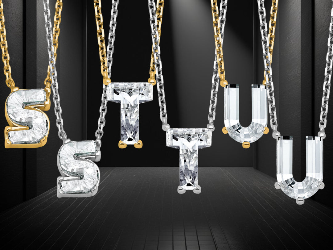 Lab Grown Diamond in A - Z Initial Letter with 14K Yellow/White Gold Necklace 18" inch Length - 1.25 to 3.75 Carat VS1/F Clarity Color