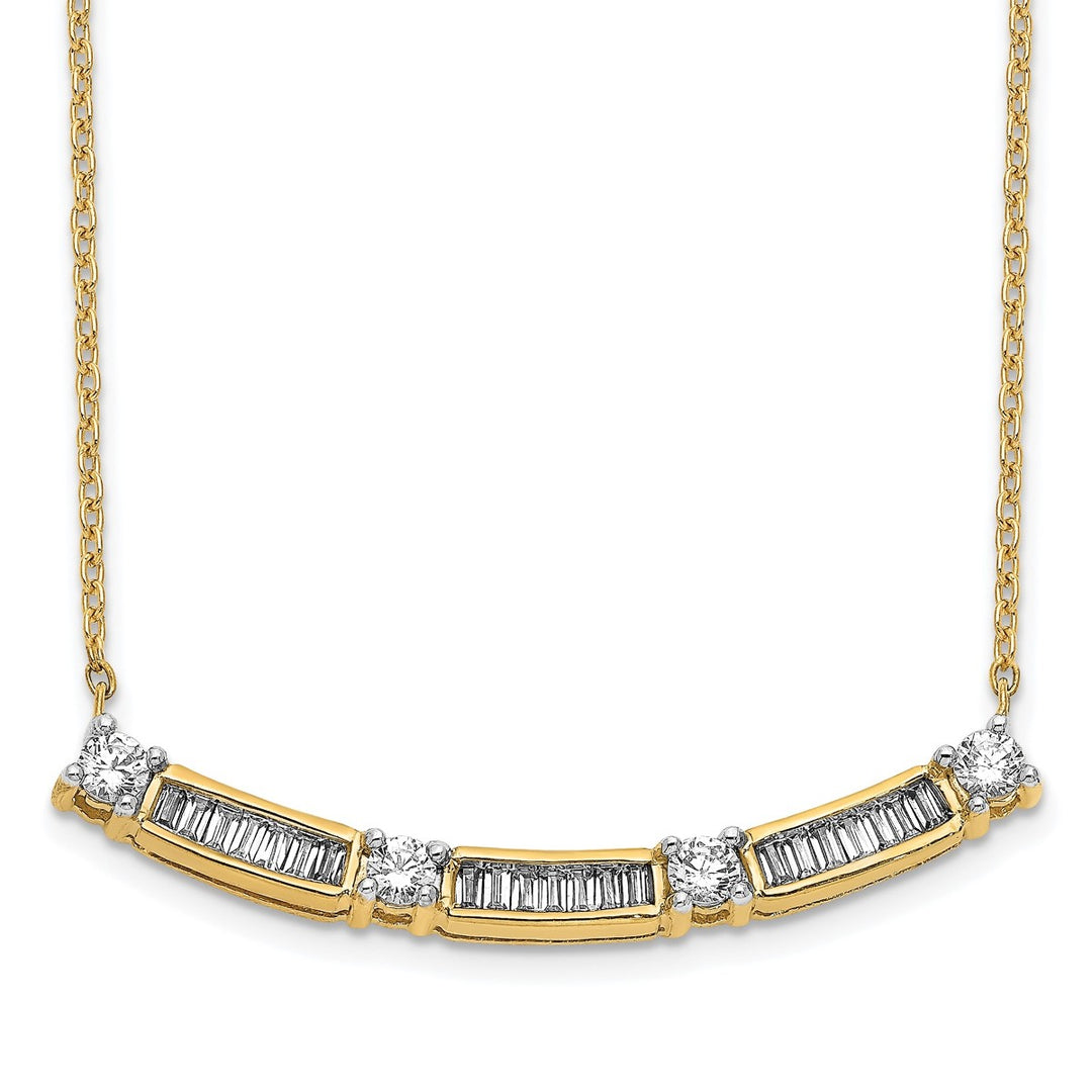 14K White Gold Diamond Curved Bar Necklace