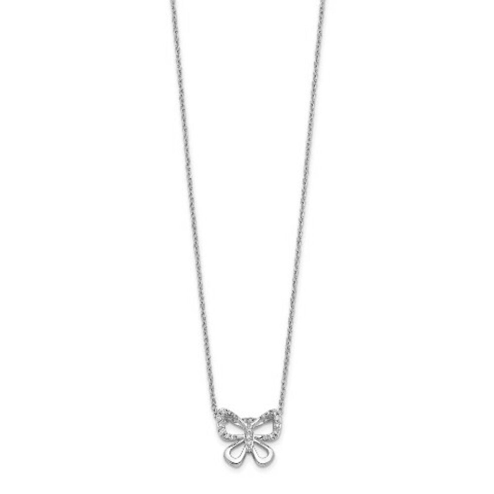 14K White Gold Diamond Butterfly 18 inch Necklace