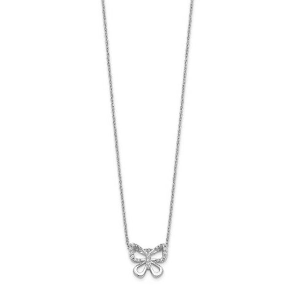 14K White Gold Diamond Butterfly 18 inch Necklace
