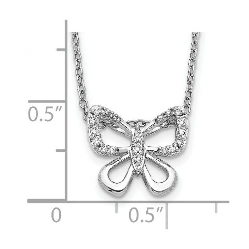 14K White Gold Diamond Butterfly 18 inch Necklace