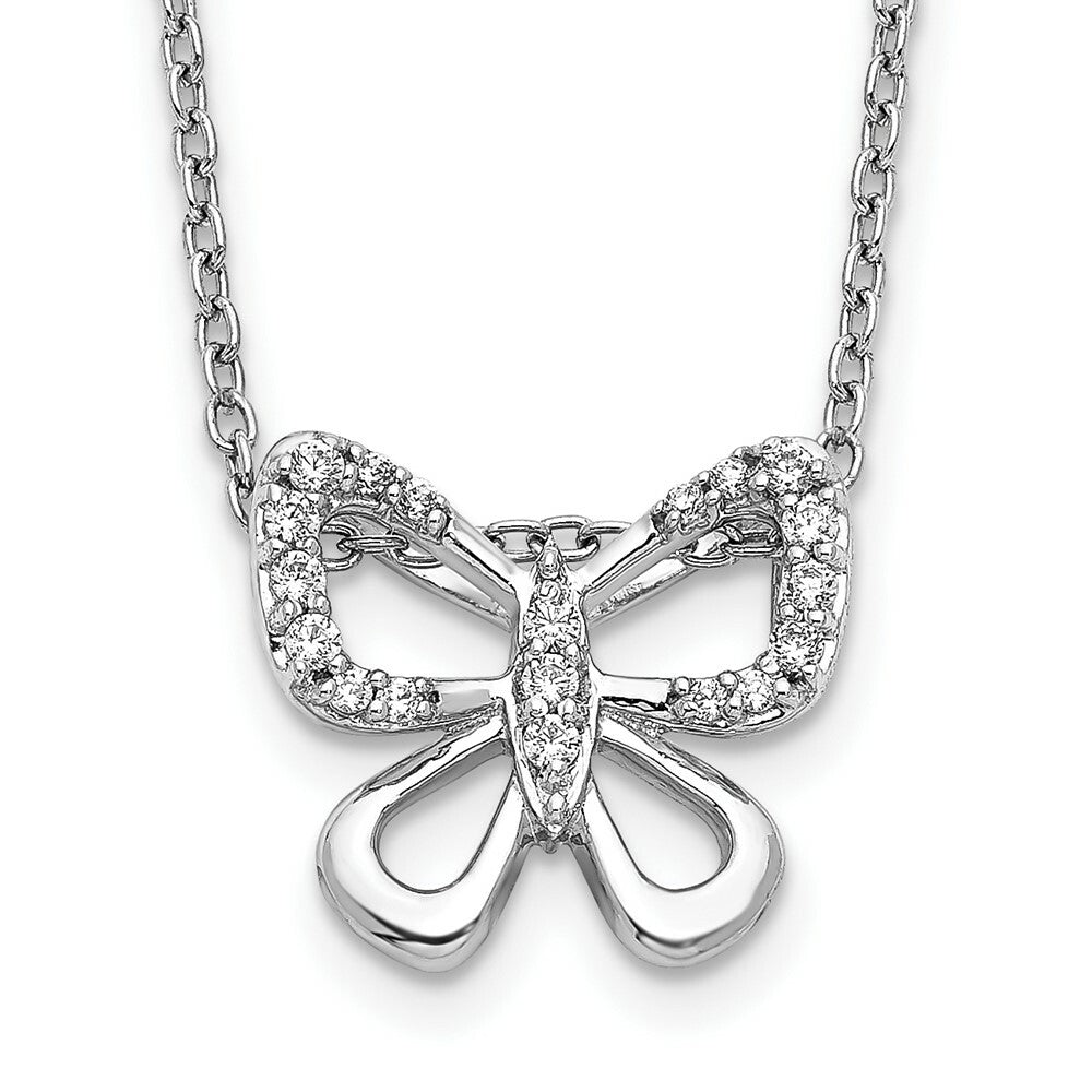 14K White Gold Diamond Butterfly 18 inch Necklace
