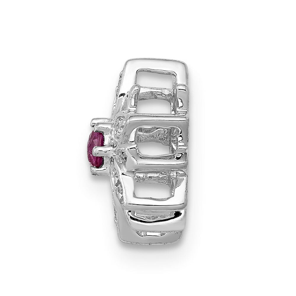14K White Gold Diamond and Ruby Flower Chain Slide Pendant 1/10-Carat