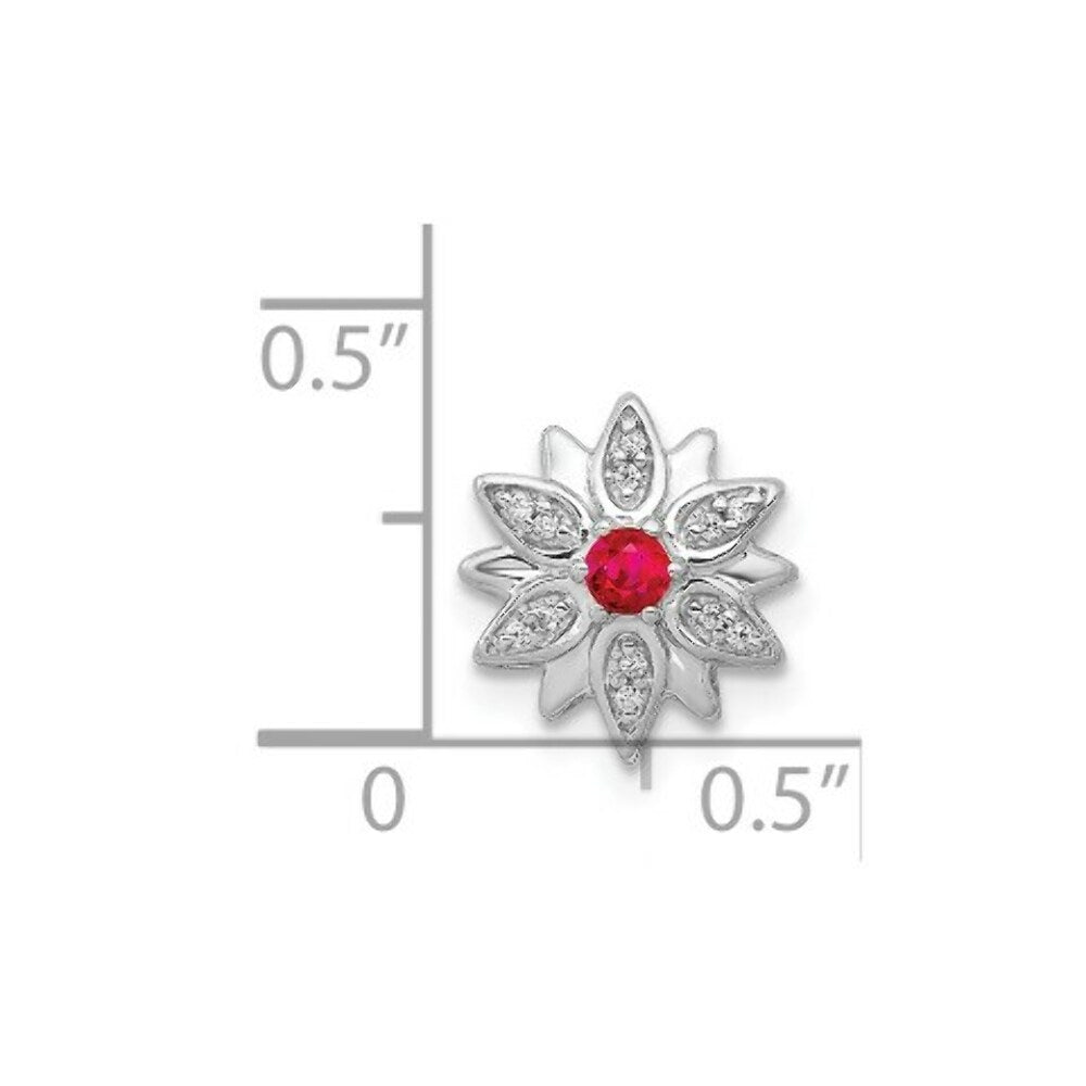 14K White Gold Diamond and Ruby Flower Chain Slide Pendant 1/10-Carat