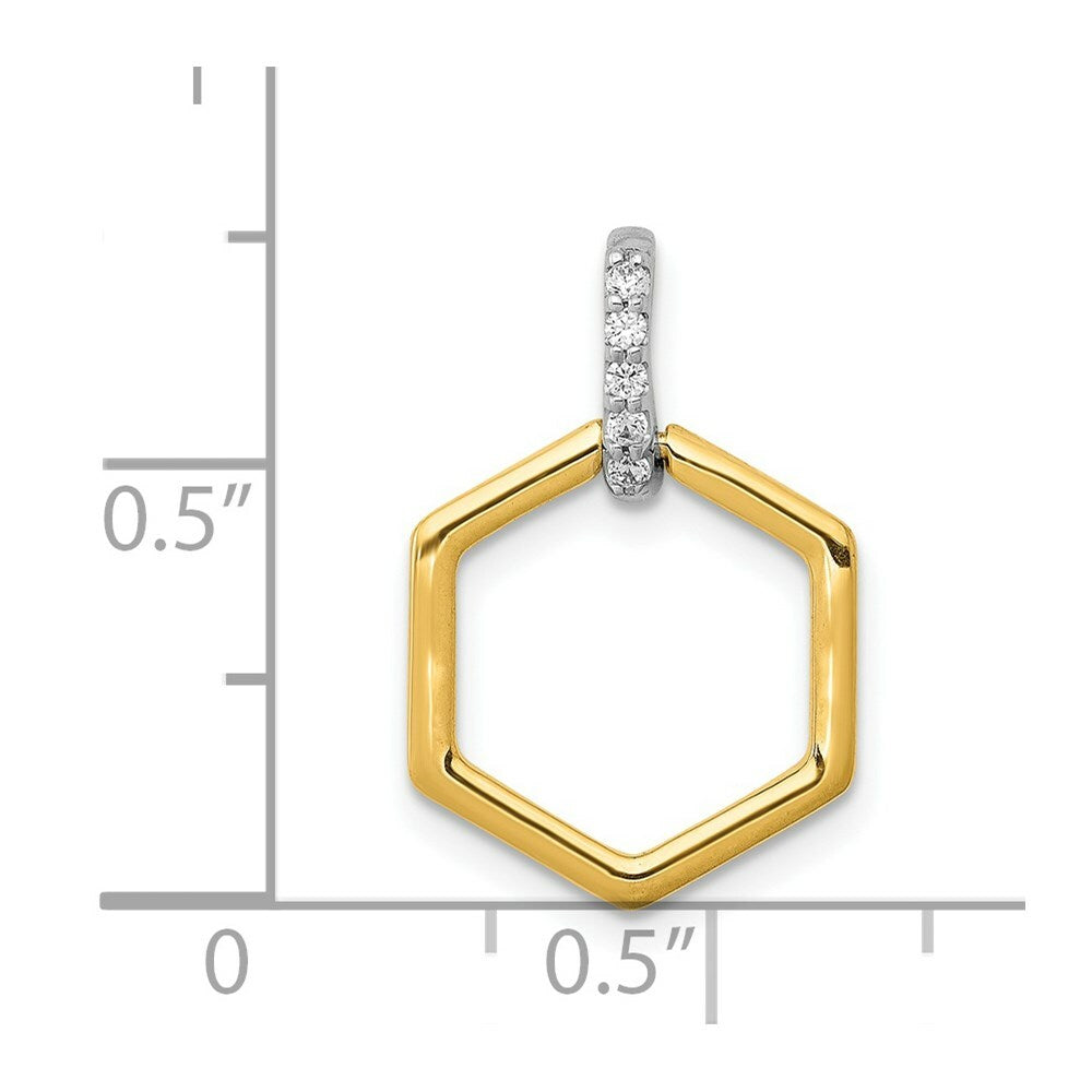 14K Two-tone Gold .04-Carat Diamond Accent Fancy Hexagon Pendant