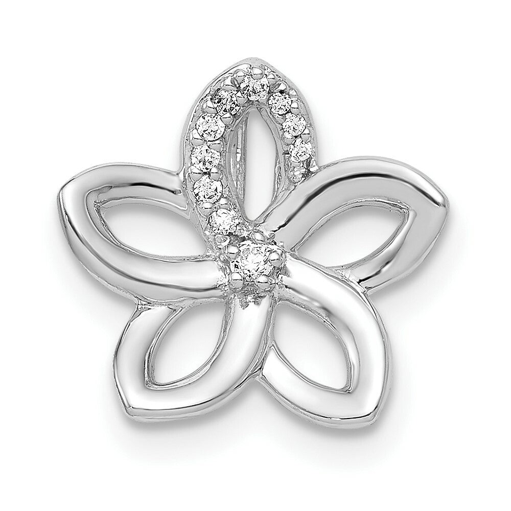 14K White Gold Diamond Flower Chain Slide Pendant 1/20-Carat