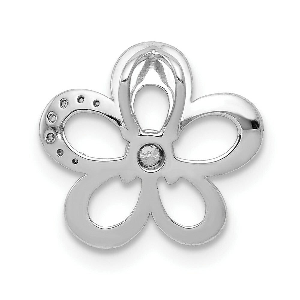 14K White Gold .042-Carat Diamond Accent Flower Chain Slide Pendant