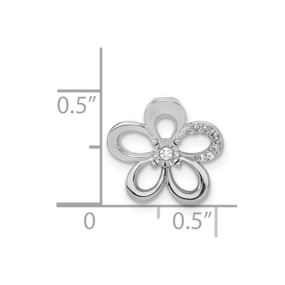 14K White Gold .042-Carat Diamond Accent Flower Chain Slide Pendant