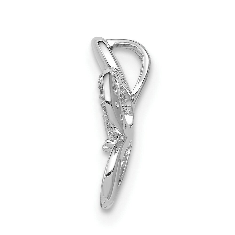 14K White Gold .042-Carat Diamond Accent Flower Chain Slide Pendant
