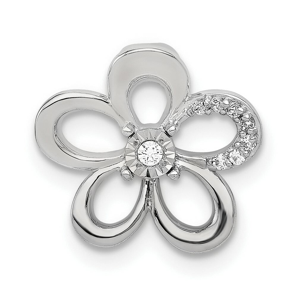 14K White Gold .042-Carat Diamond Accent Flower Chain Slide Pendant