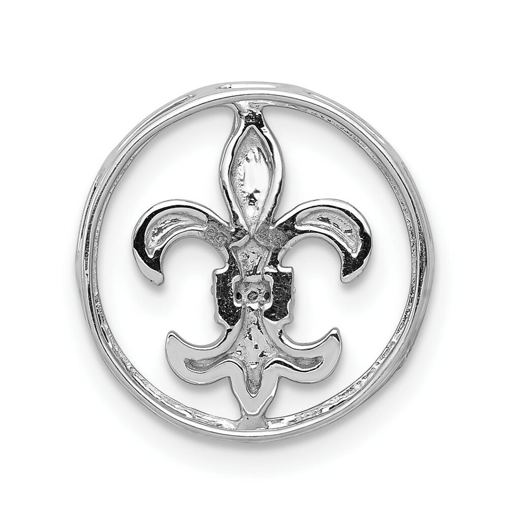 14K White Gold .012-Carat Diamond Accent Fluer de Lis Round Slide Pendant