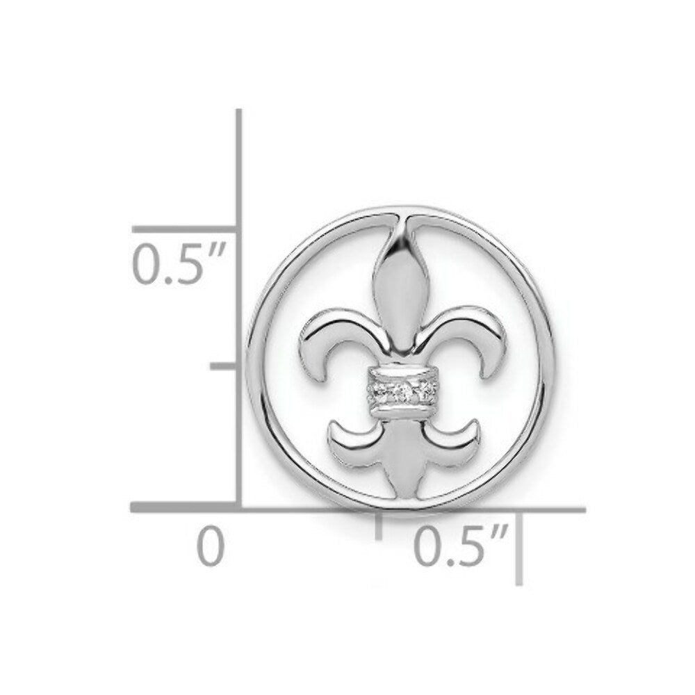 14K White Gold .012-Carat Diamond Accent Fluer de Lis Round Slide Pendant