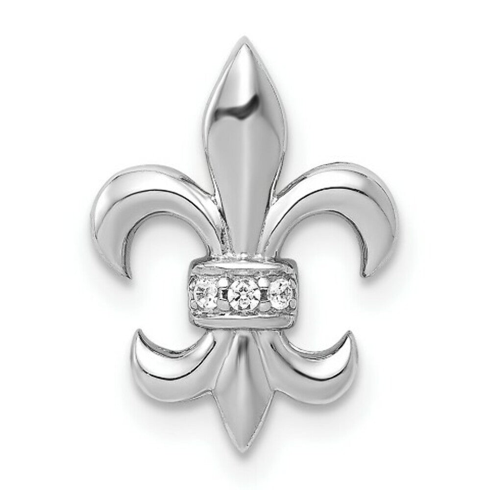 14K White Gold Fluer de Lis .02-Carat Diamond Accent Slide Pendant