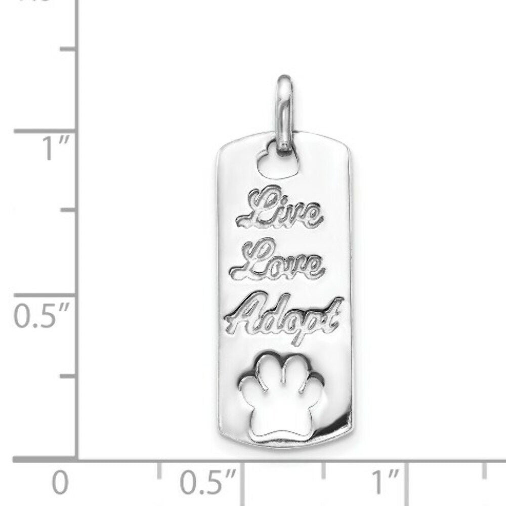 14K White Gold Live Love Adopt Pet Dog Cat Paw Pendant